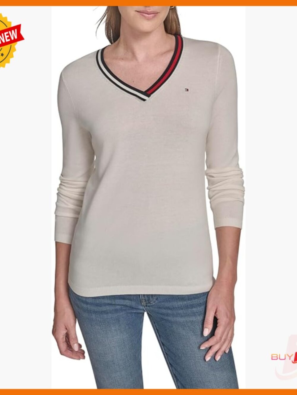 Long Sleeve V-Neck Cotton Sweater Pullover Women's Solid